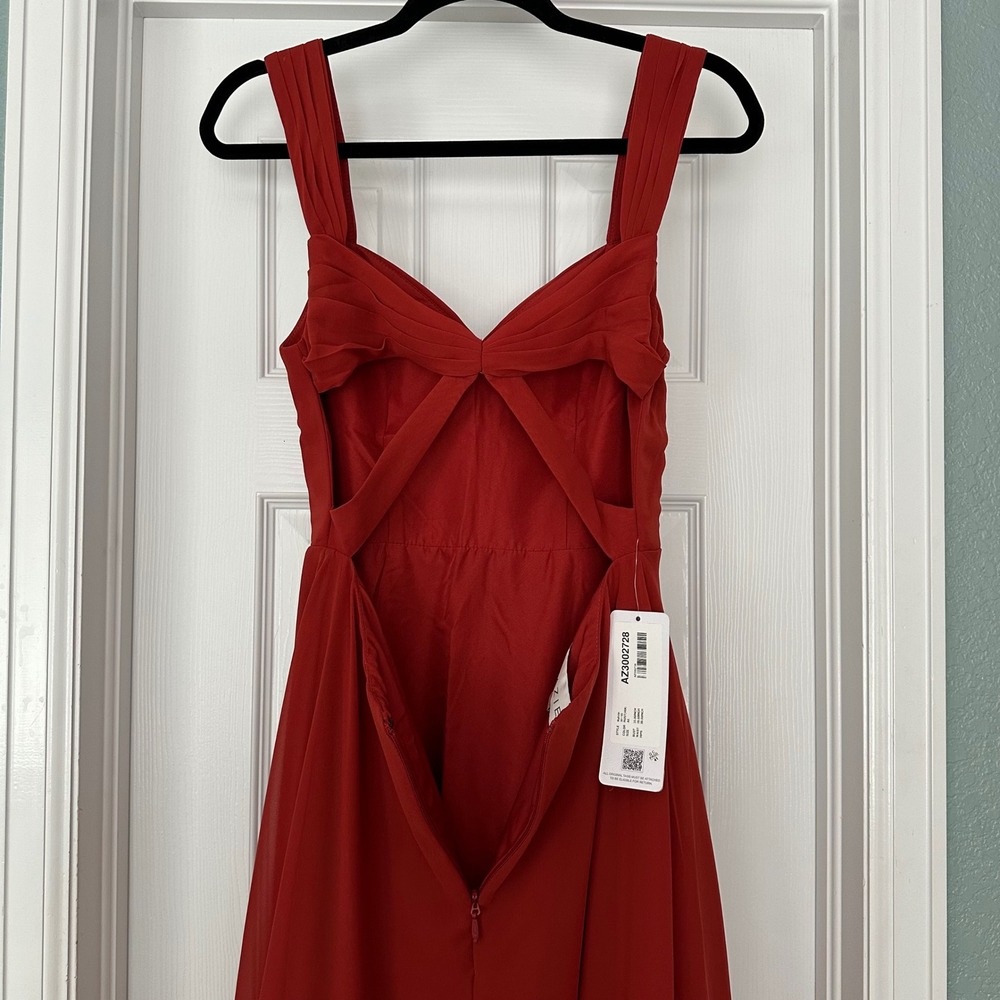 Azazie Nahrin Rust A-Line‎ V-Neck Pleated Chiffon Dress Bridesmaid Sz 6 NWT - Picture 12 of 16